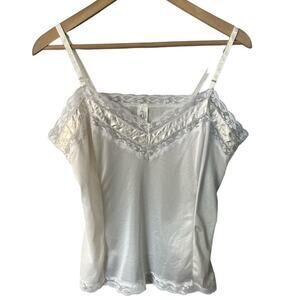 Vintage Mel-Lin White Nylon With Ribbon Trim Camisole Large Made In The USA